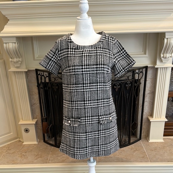 Chic Black and White Plaid Dress - Picture 1 of 8
